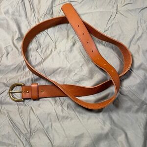 Cognac Brown Genuine Leather Belt‎ Brass Buckle Classic Minimalist Plus Size 2X